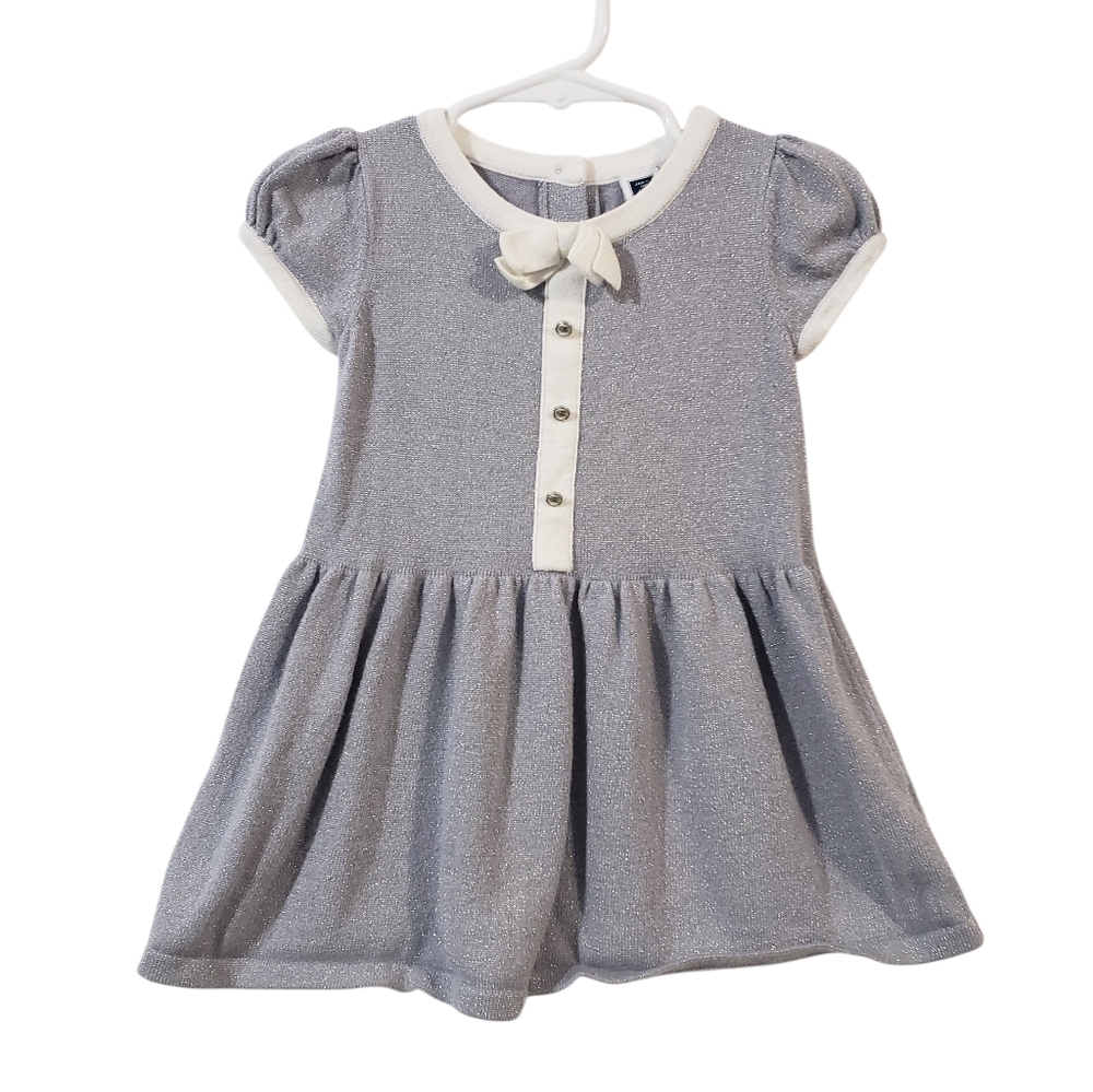 JANIE AND JACK Infant Girls Silver Sparkly Holiday Sweater Dress Size 12-18 Mo